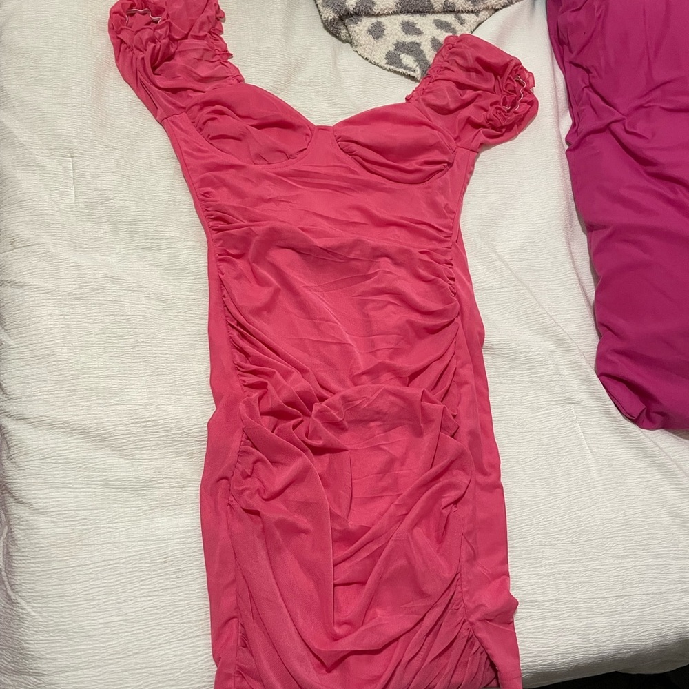 Pink Mini Ruched Dress Double Crazy Size S